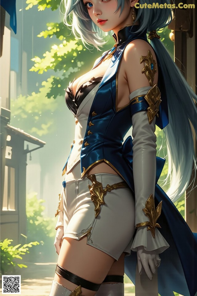 Hentai - Luminous Charm of the Aquatic Enchantress Set.2 20250126 Part 3 No.9a8b8b A woman with long blue hair wearing a blue and white outfit.