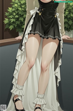 A woman in a maid outfit is posing for the camera.