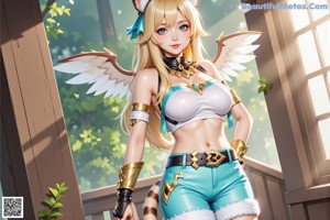 a sexy anime girl with long blonde hair and a cat ears on her head
